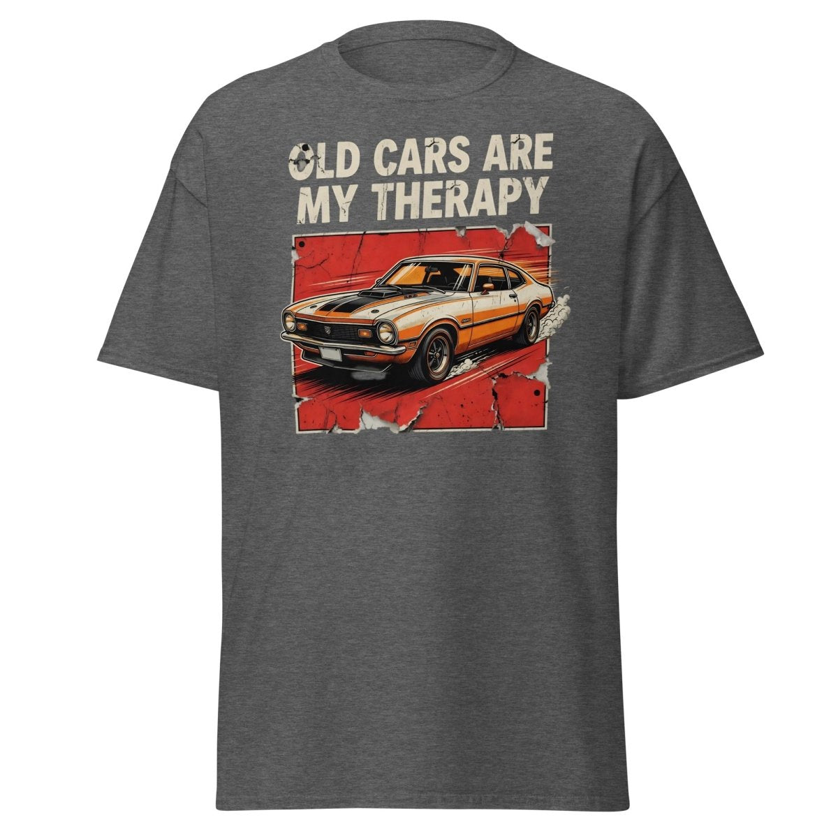 Old Cars Are My Therapy Vintage Muscle Car T-Shirt - Dark Heather - TeeRipple