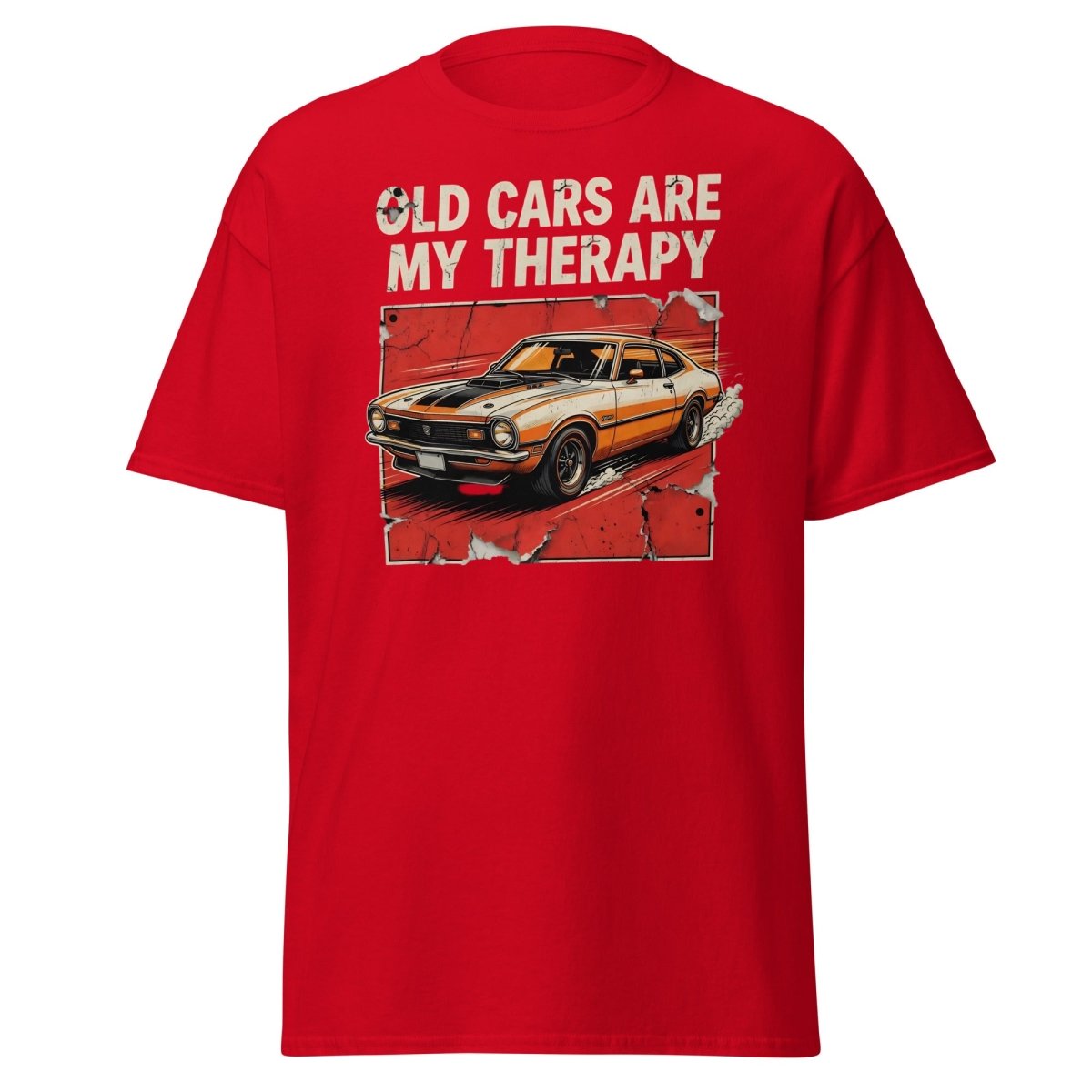 Old Cars Are My Therapy Vintage Muscle Car T-Shirt - Red - TeeRipple