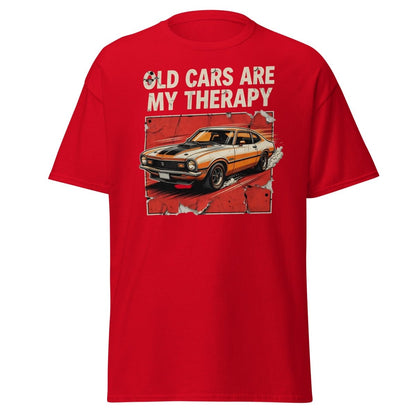 Old Cars Are My Therapy Vintage Muscle Car T-Shirt - Red - TeeRipple