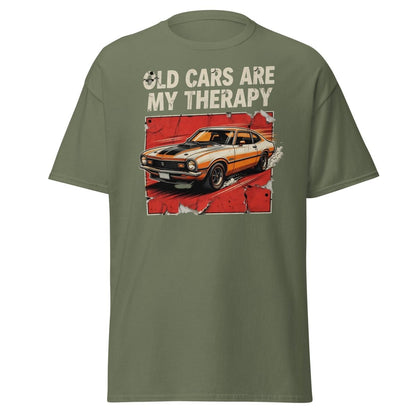 Old Cars Are My Therapy Vintage Muscle Car T-Shirt - Military Green - TeeRipple