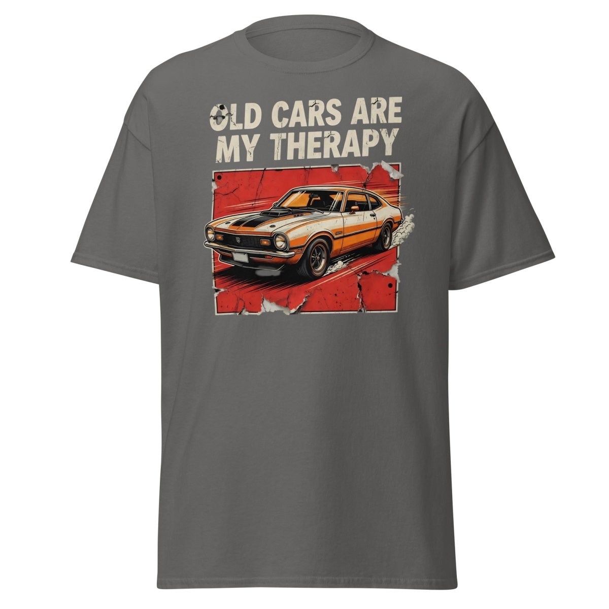 Old Cars Are My Therapy Vintage Muscle Car T-Shirt - Charcoal - TeeRipple