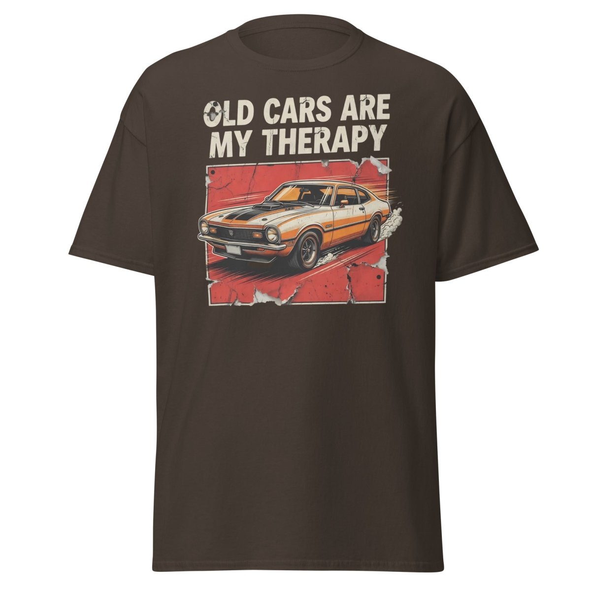 Old Cars Are My Therapy Vintage Muscle Car T-Shirt - Dark Chocolate - TeeRipple