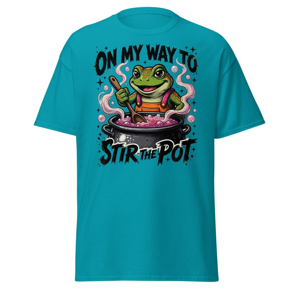 On My Way To Stir The Pot Frog T-Shirt | Funny Sarcastic Tee - Tropical Blue - TeeRipple