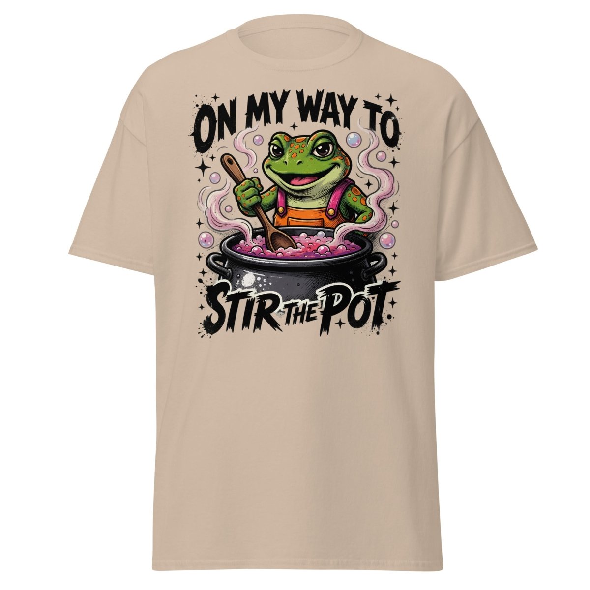 On My Way To Stir The Pot Frog T-Shirt | Funny Sarcastic Tee - Sand - TeeRipple