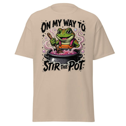 On My Way To Stir The Pot Frog T-Shirt | Funny Sarcastic Tee - Sand - TeeRipple