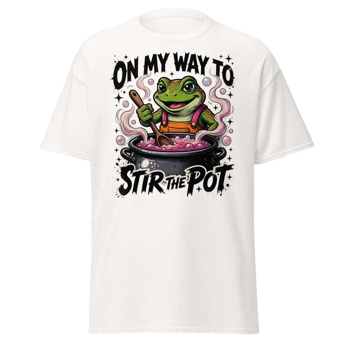 On My Way To Stir The Pot Frog T-Shirt | Funny Sarcastic Tee - White - TeeRipple