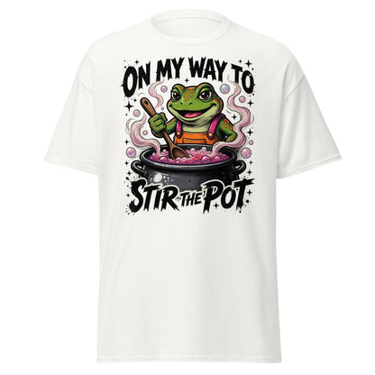 On My Way To Stir The Pot Frog T-Shirt | Funny Sarcastic Tee - White - TeeRipple
