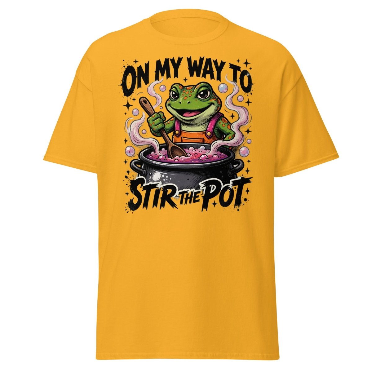 On My Way To Stir The Pot Frog T-Shirt | Funny Sarcastic Tee - Gold - TeeRipple