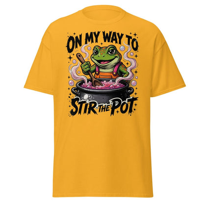 On My Way To Stir The Pot Frog T-Shirt | Funny Sarcastic Tee - Gold - TeeRipple