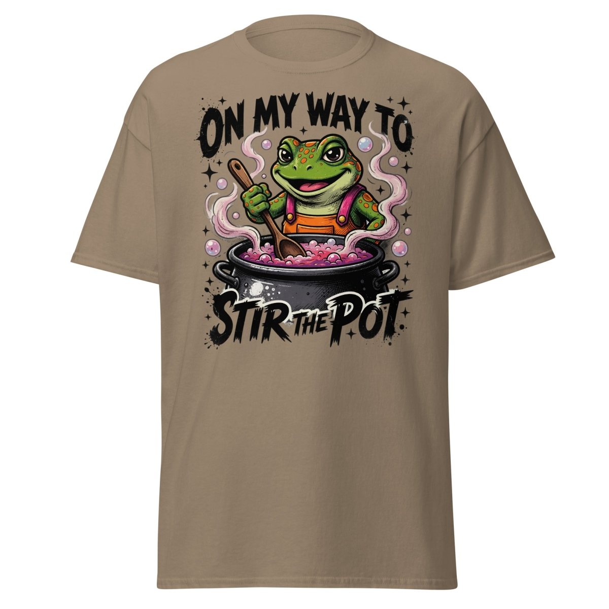On My Way To Stir The Pot Frog T-Shirt | Funny Sarcastic Tee - Brown Savana - TeeRipple