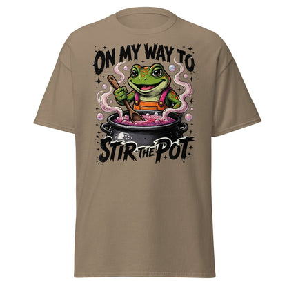 On My Way To Stir The Pot Frog T-Shirt | Funny Sarcastic Tee - Brown Savana - TeeRipple