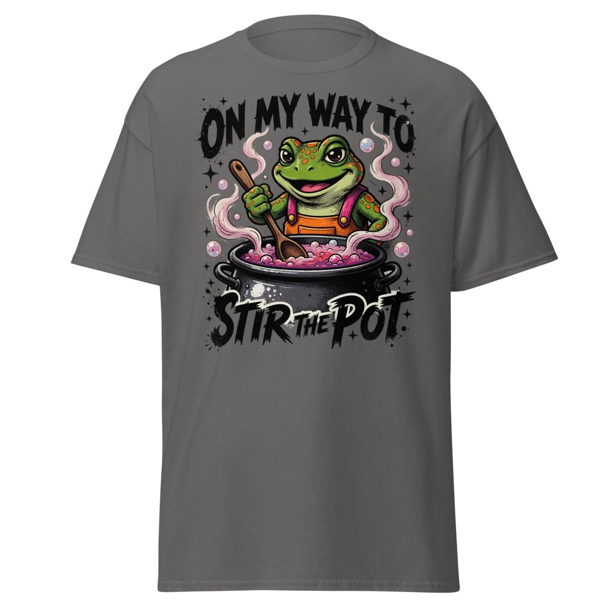 On My Way To Stir The Pot Frog T-Shirt | Funny Sarcastic Tee - Charcoal - TeeRipple