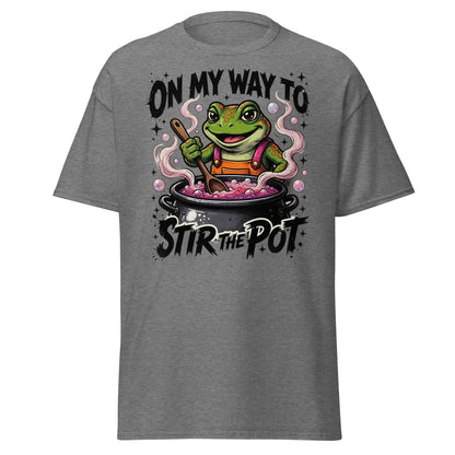 On My Way To Stir The Pot Frog T-Shirt | Funny Sarcastic Tee - Graphite Heather - TeeRipple