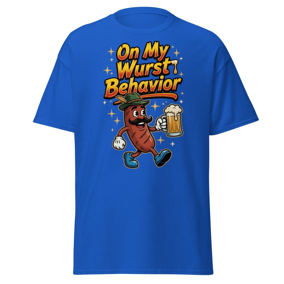 On My Wurst Behavior Funny Sausage T-Shirt – Beer Party Tee - Royal - TeeRipple