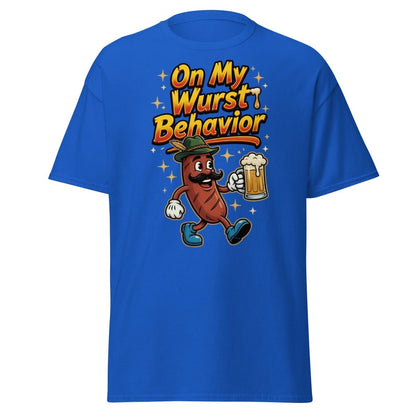 On My Wurst Behavior Funny Sausage T-Shirt – Beer Party Tee - Royal - TeeRipple