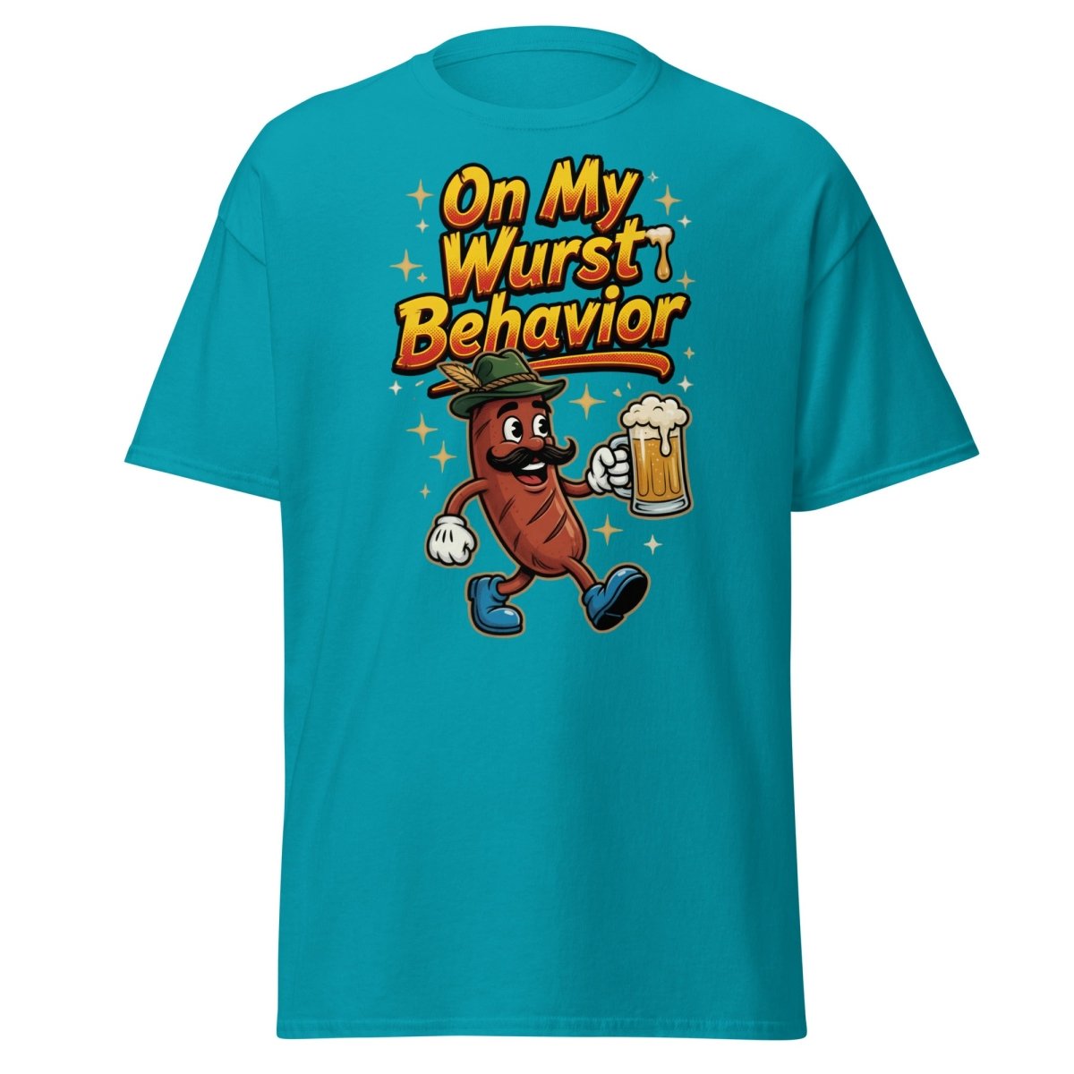 On My Wurst Behavior Funny Sausage T-Shirt – Beer Party Tee - Tropical Blue - TeeRipple