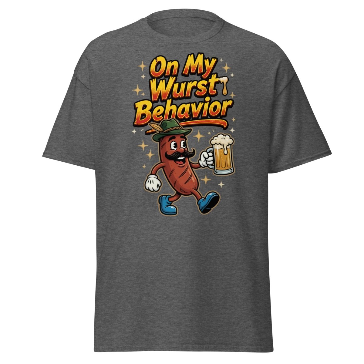 On My Wurst Behavior Funny Sausage T-Shirt – Beer Party Tee - Dark Heather - TeeRipple
