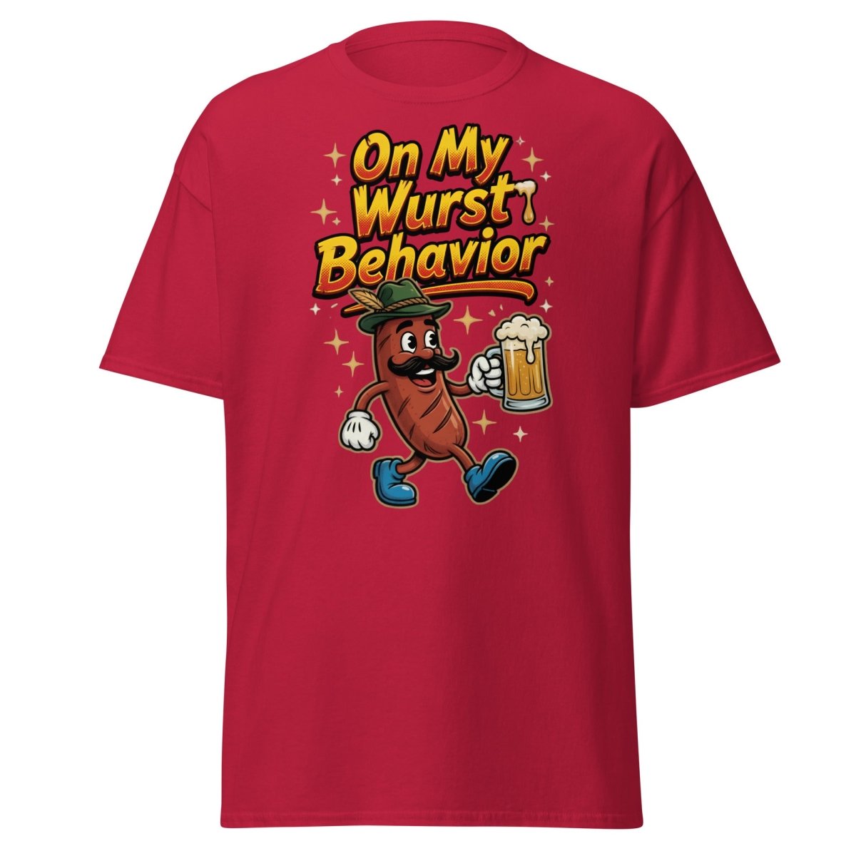 On My Wurst Behavior Funny Sausage T-Shirt – Beer Party Tee - Cardinal - TeeRipple