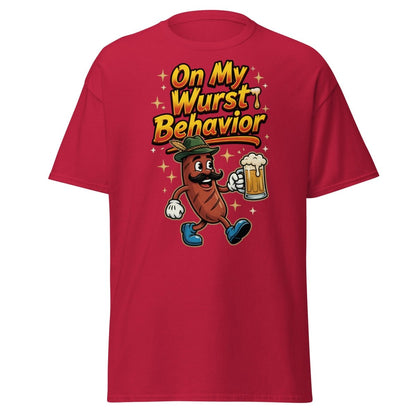 On My Wurst Behavior Funny Sausage T-Shirt – Beer Party Tee - Cardinal - TeeRipple