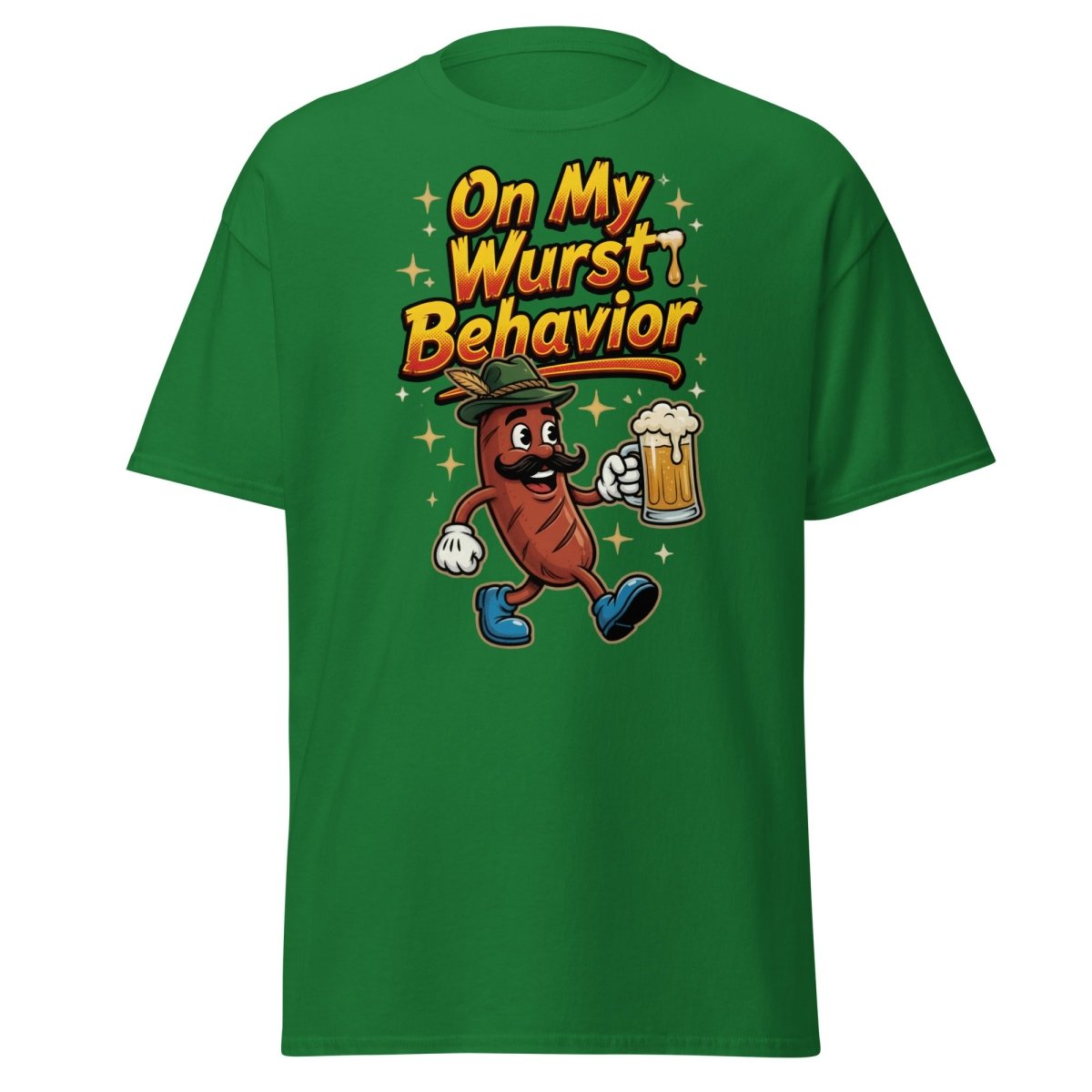 On My Wurst Behavior Funny Sausage T-Shirt – Beer Party Tee - Turf Green - TeeRipple