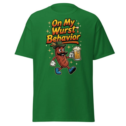 On My Wurst Behavior Funny Sausage T-Shirt – Beer Party Tee - Turf Green - TeeRipple