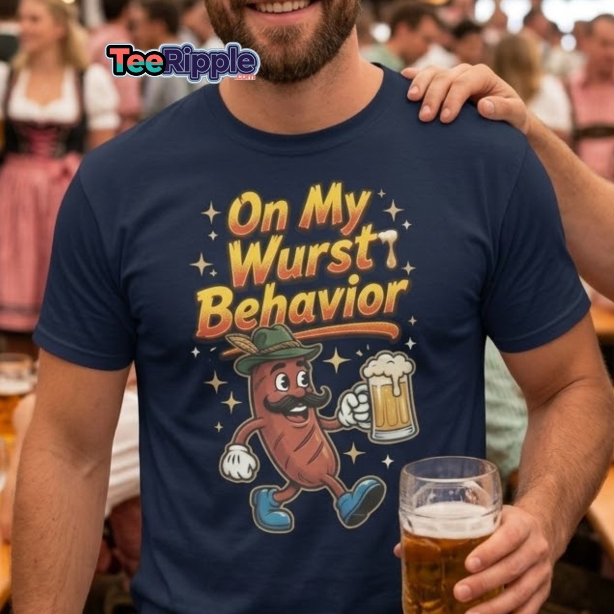 On My Wurst Behavior Funny Sausage T-Shirt – Beer Party Tee - Maroon - TeeRipple