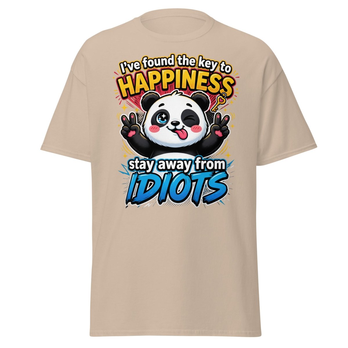 Panda Key to Happiness T-Shirt - Stay Away from Idiots - Sand - TeeRipple