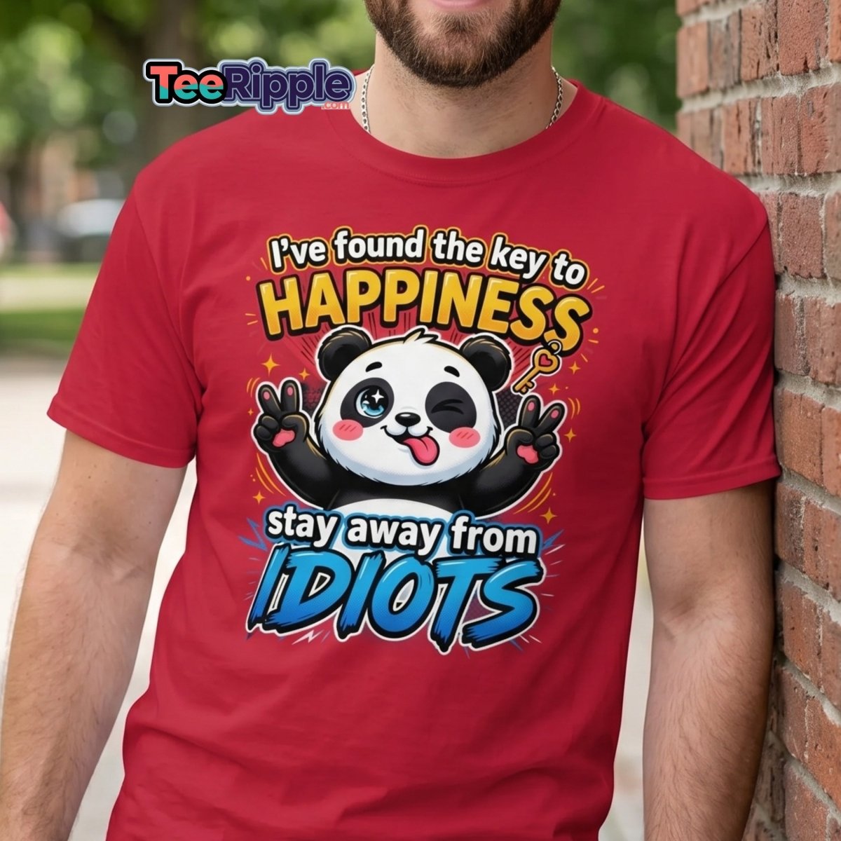 Panda Key to Happiness T-Shirt - Stay Away from Idiots - Maroon - TeeRipple