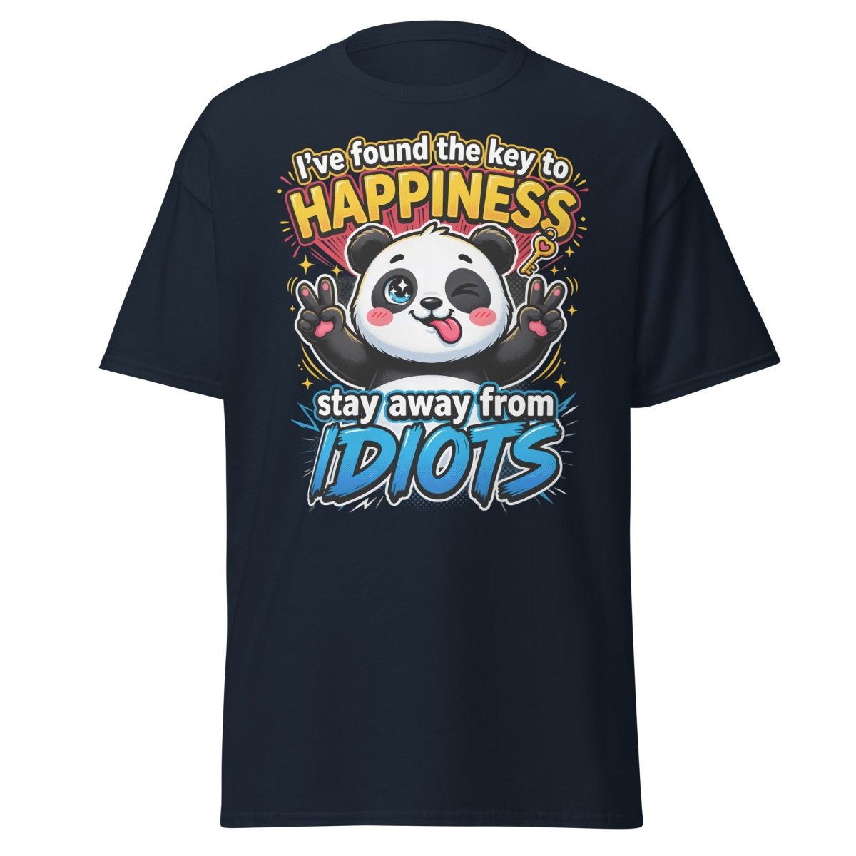 Panda Key to Happiness T-Shirt - Stay Away from Idiots - Navy - TeeRipple