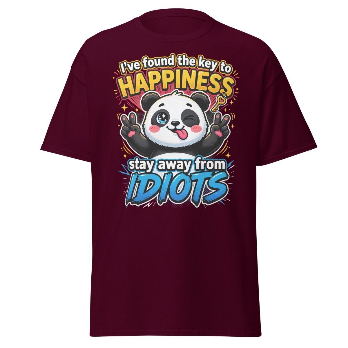 Panda Key to Happiness T-Shirt - Stay Away from Idiots - Maroon - TeeRipple