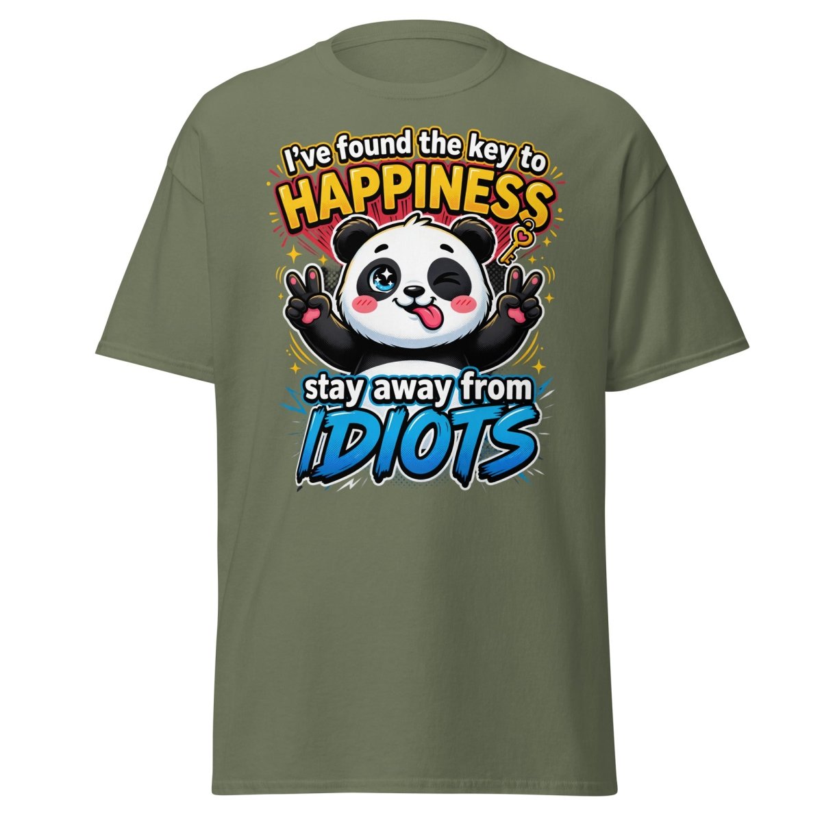 Panda Key to Happiness T-Shirt - Stay Away from Idiots - Military Green - TeeRipple
