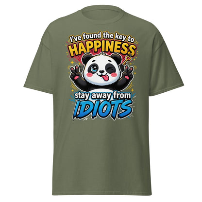 Panda Key to Happiness T-Shirt - Stay Away from Idiots - Military Green - TeeRipple