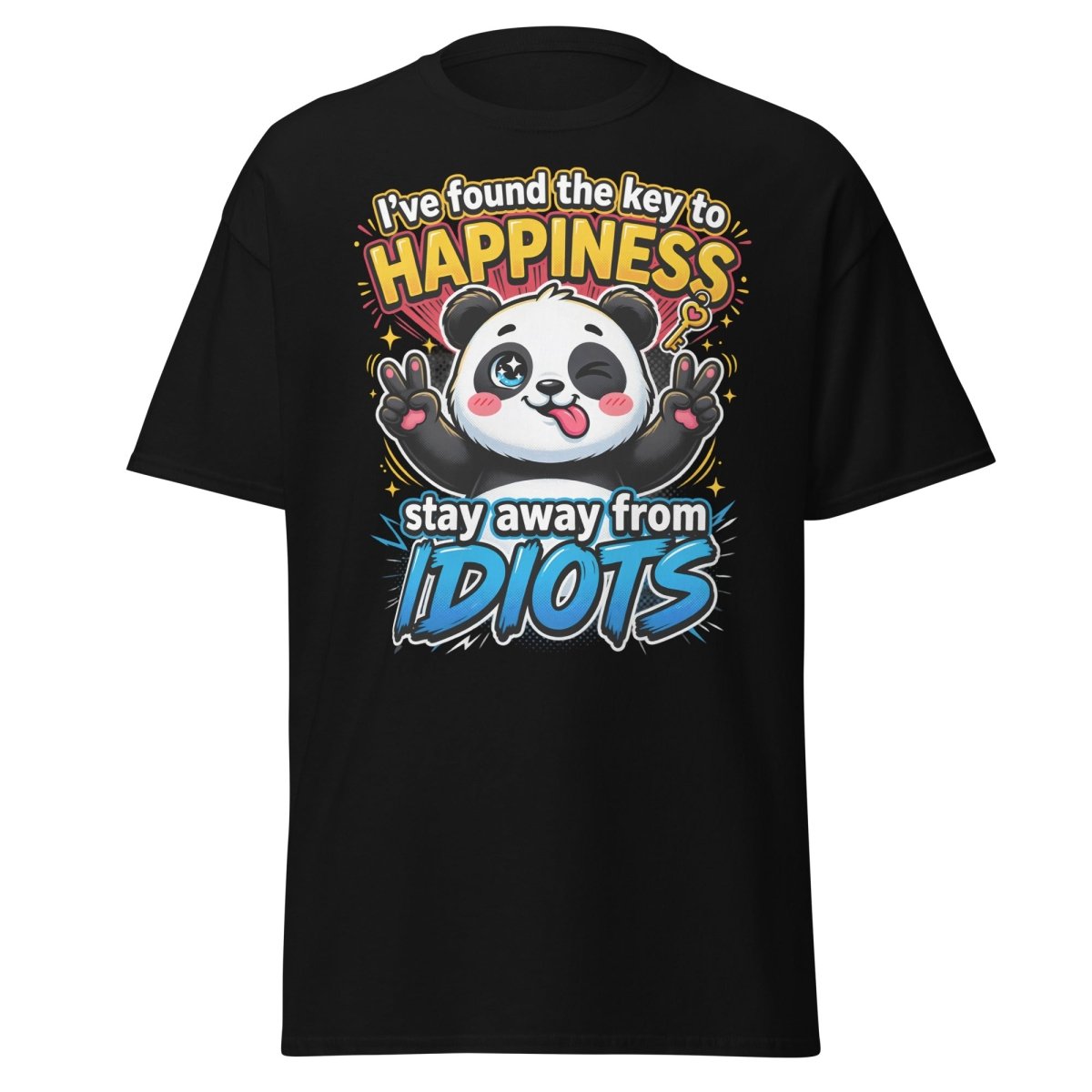 Panda Key to Happiness T-Shirt - Stay Away from Idiots - Black - TeeRipple
