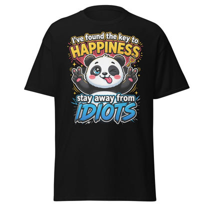 Panda Key to Happiness T-Shirt - Stay Away from Idiots - Black - TeeRipple