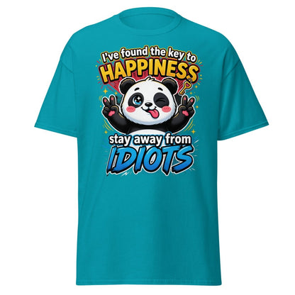 Panda Key to Happiness T-Shirt - Stay Away from Idiots - Tropical Blue - TeeRipple