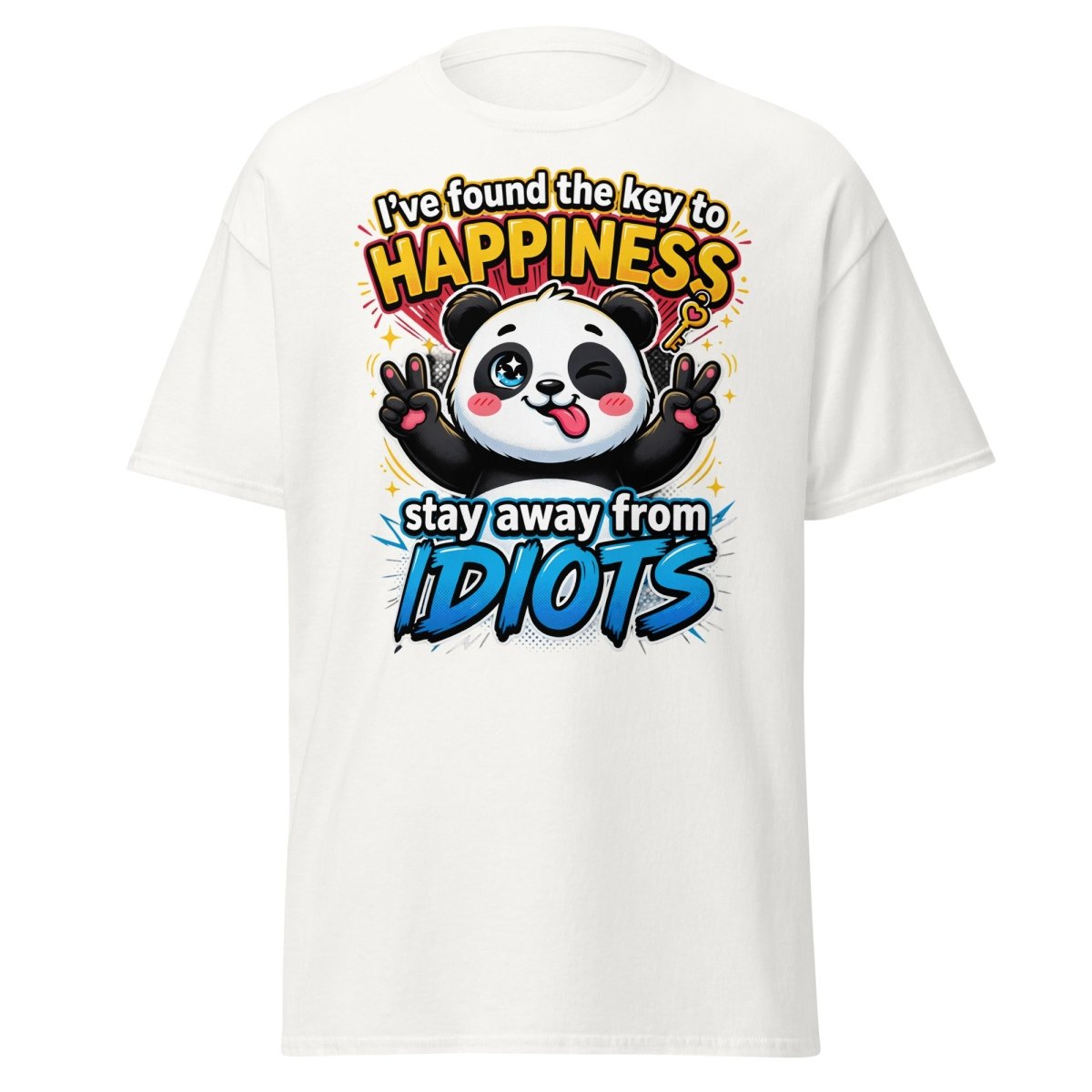 Panda Key to Happiness T-Shirt - Stay Away from Idiots - White - TeeRipple