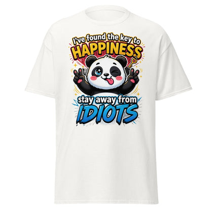 Panda Key to Happiness T-Shirt - Stay Away from Idiots - White - TeeRipple