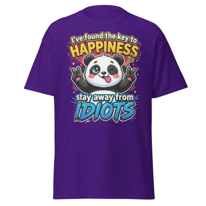 Panda Key to Happiness T-Shirt - Stay Away from Idiots - Purple - TeeRipple