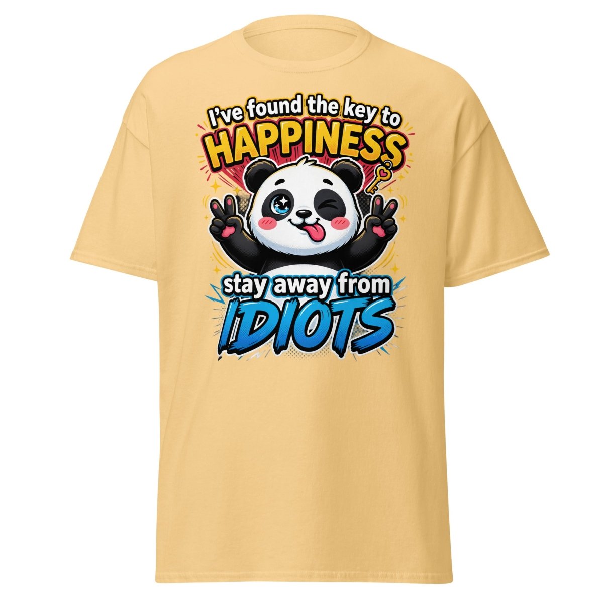 Panda Key to Happiness T-Shirt - Stay Away from Idiots - Yellow Haze - TeeRipple