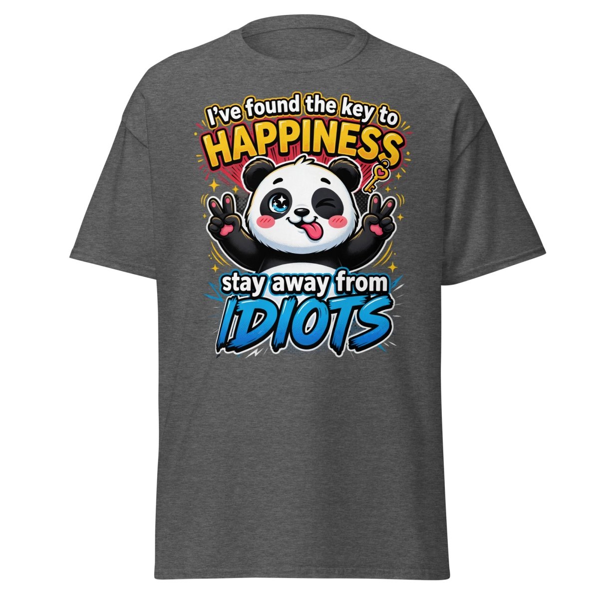 Panda Key to Happiness T-Shirt - Stay Away from Idiots - Dark Heather - TeeRipple