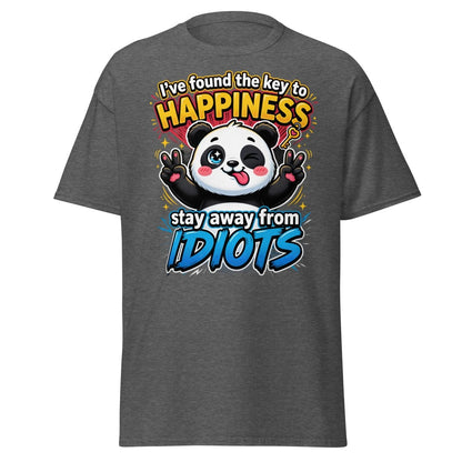 Panda Key to Happiness T-Shirt - Stay Away from Idiots - Dark Heather - TeeRipple