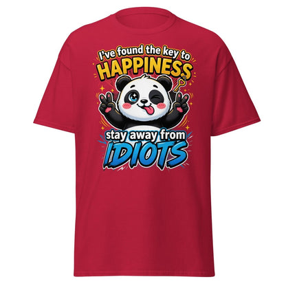 Panda Key to Happiness T-Shirt - Stay Away from Idiots - Cardinal - TeeRipple