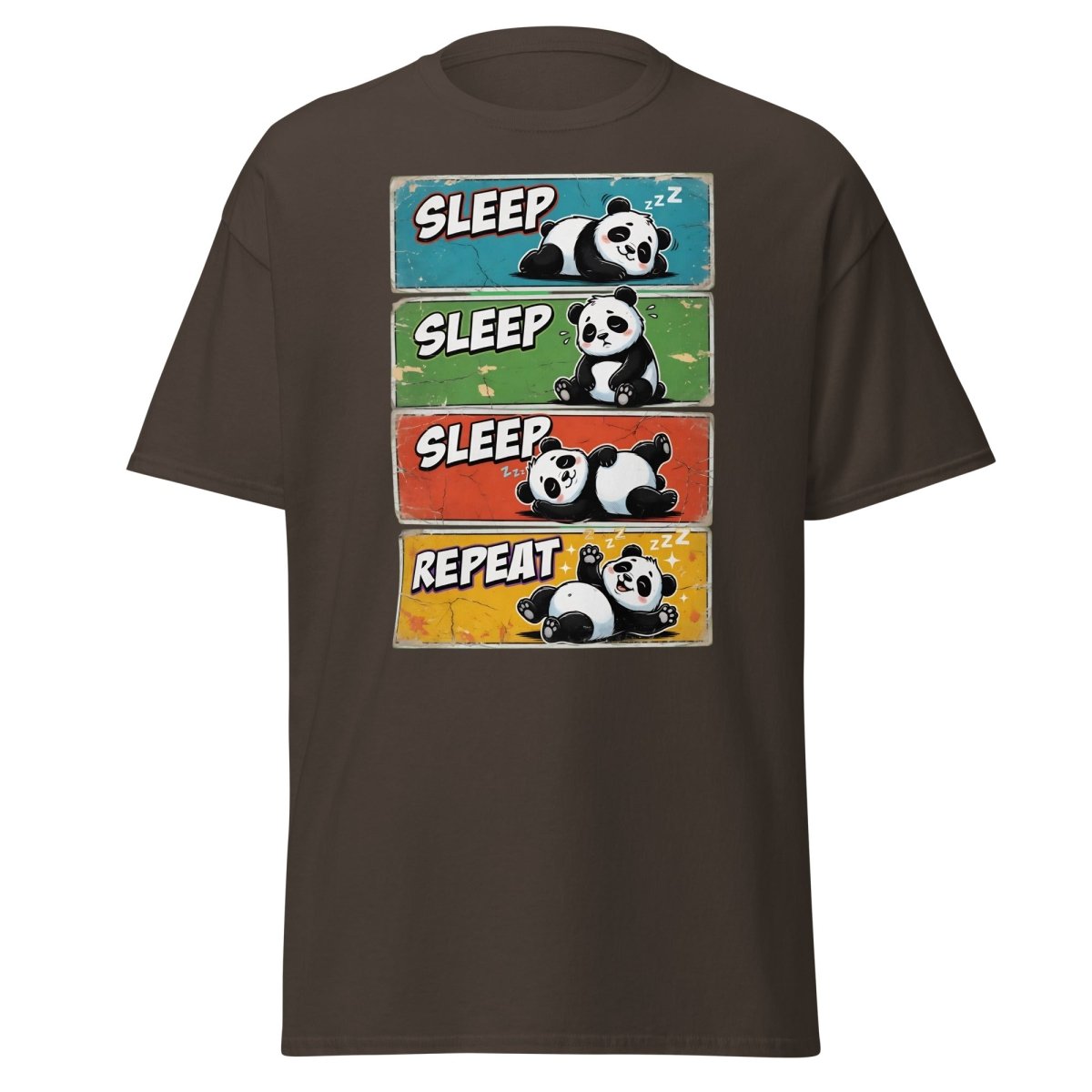 Panda Sleep Repeat T-Shirt - Cute Lazy Panda Tee - Dark Chocolate - TeeRipple