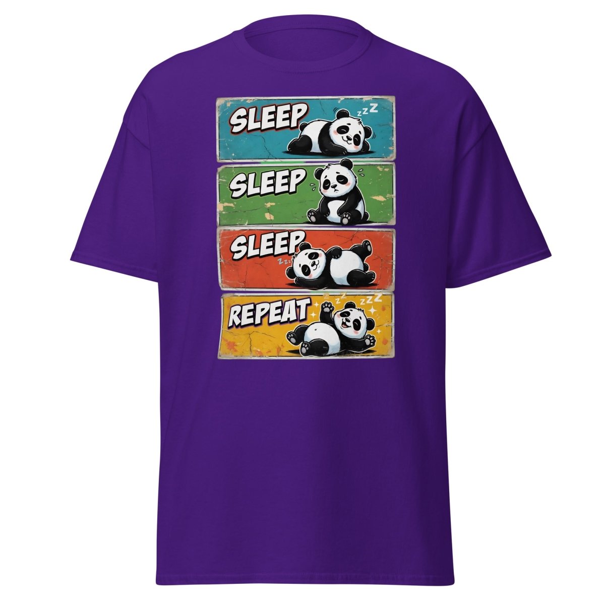 Panda Sleep Repeat T-Shirt - Cute Lazy Panda Tee - Purple - TeeRipple