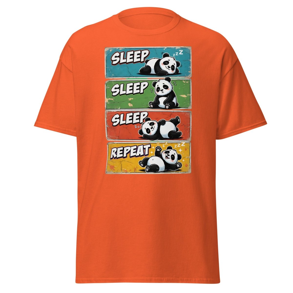 Panda Sleep Repeat T-Shirt - Cute Lazy Panda Tee - Orange - TeeRipple