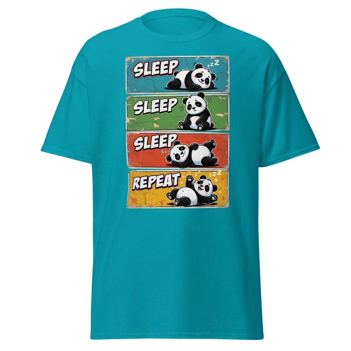 Panda Sleep Repeat T-Shirt - Cute Lazy Panda Tee - Tropical Blue - TeeRipple