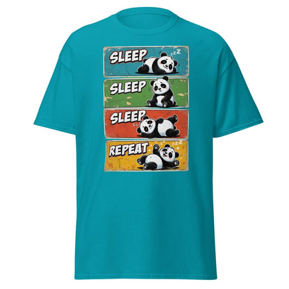 Panda Sleep Repeat T-Shirt - Cute Lazy Panda Tee - Tropical Blue - TeeRipple