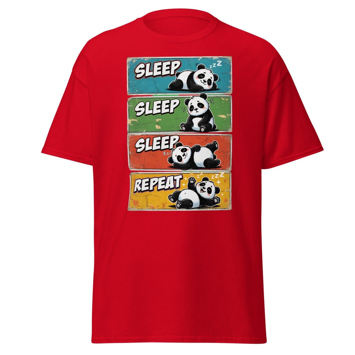 Panda Sleep Repeat T-Shirt - Cute Lazy Panda Tee - Red - TeeRipple
