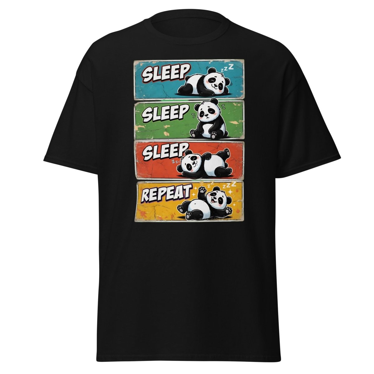 Panda Sleep Repeat T-Shirt - Cute Lazy Panda Tee - Black - TeeRipple