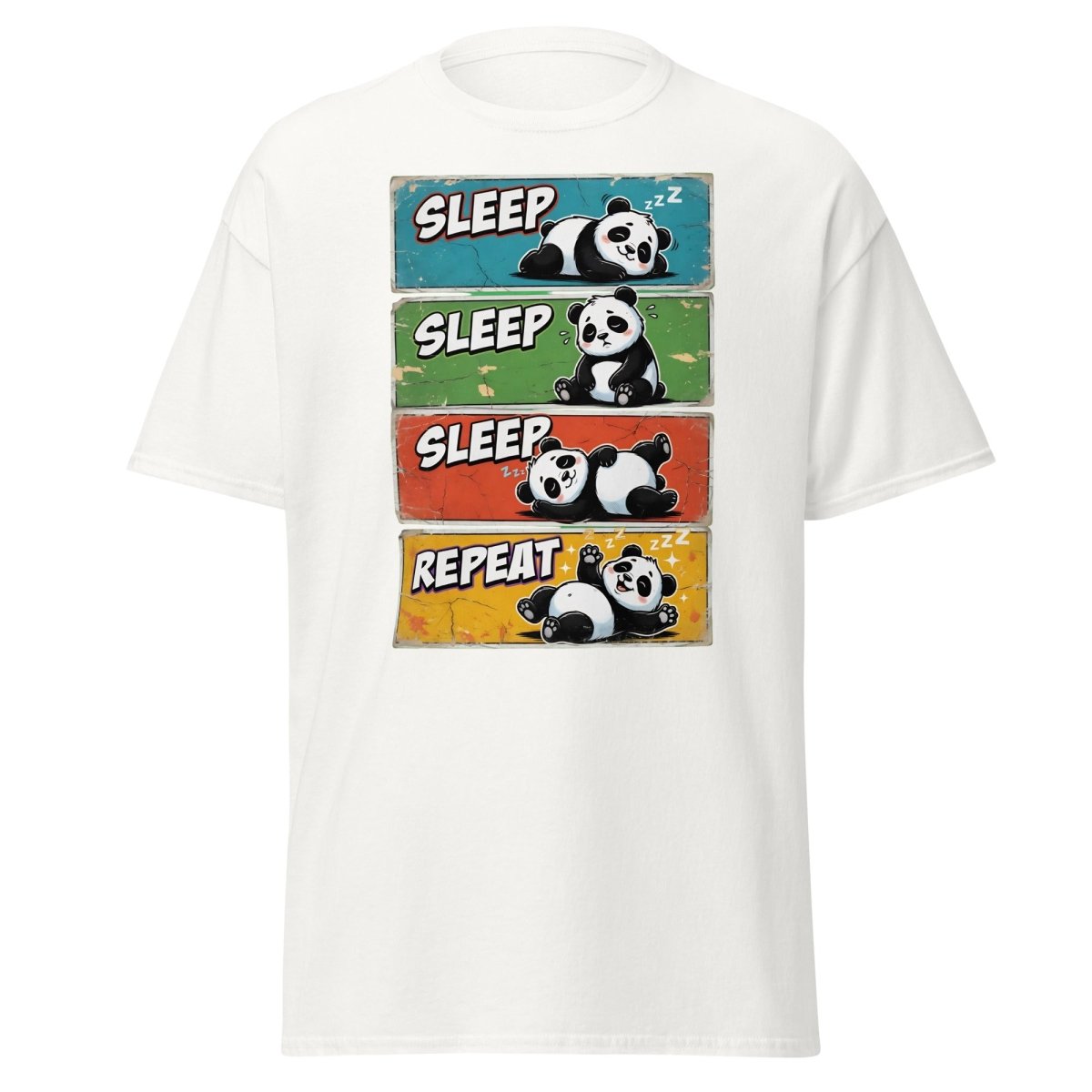 Panda Sleep Repeat T-Shirt - Cute Lazy Panda Tee - White - TeeRipple